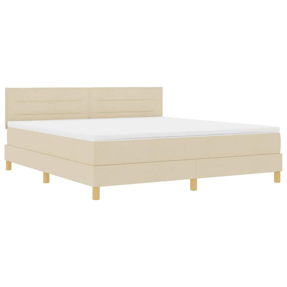 vidaXL Lit Boxspring LED avec bandes lumineuses LED crème 180 x 200 cm Tissu