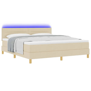 vidaXL Lit Boxspring LED avec bandes lumineuses LED crème 180 x 200 cm Tissu