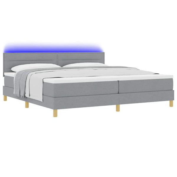 vidaXL Lit coffre à LED avec tête de lit Gris clair 200 x 200 cm Tissu