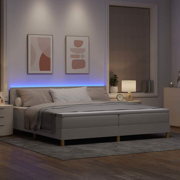 vidaXL Lit coffre à LED avec bandes lumineuses à LED Taupe 200 x 200 cm Tissu