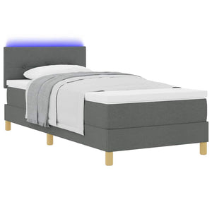 vidaXL Lit coffre à LED avec oreiller, gris foncé, 100 x 200 cm, tissu
