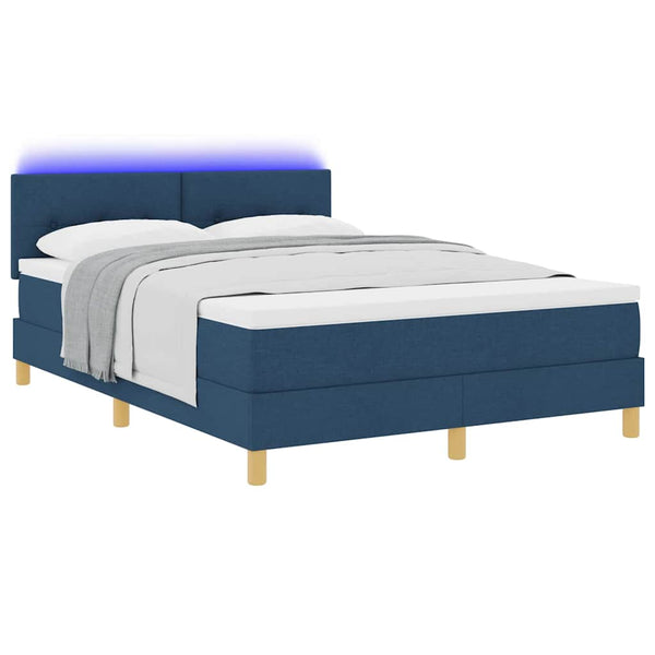 vidaXL Lit coffre à LED avec bandes lumineuses LED bleu 140 x 190 cm tissu