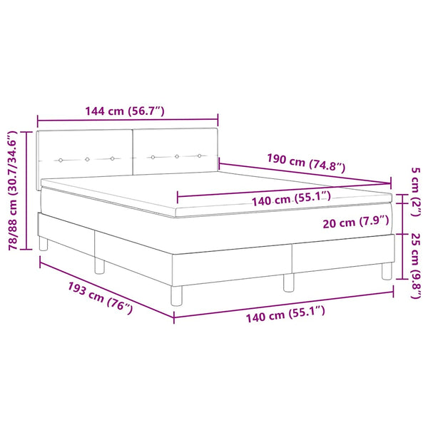 vidaXL Lit coffre à LED avec bandes lumineuses LED bleu 140 x 190 cm tissu