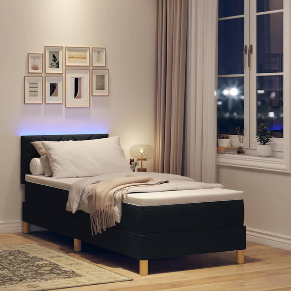 vidaXL Lit double tapissier LED avec oreiller Noir 80 x 200 cm Tissu