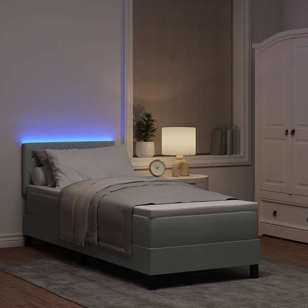 LED Boxspringbett mit Matratze 80x200 cm Hellgrau Samt