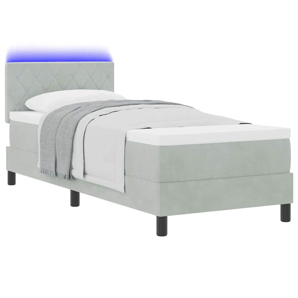 LED Boxspringbett mit Matratze 80x200 cm Hellgrau Samt