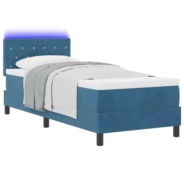 vidaXL Lit coffre à LED avec matelas Velours Bleu foncé 80 x 200 cm
