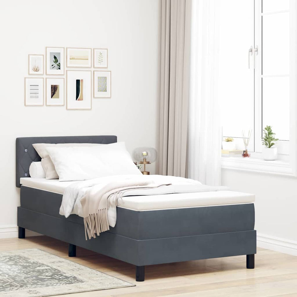 vidaXL LED Box Spring Bed with Mattress Dark Grey 90 x 190 cm Velvet