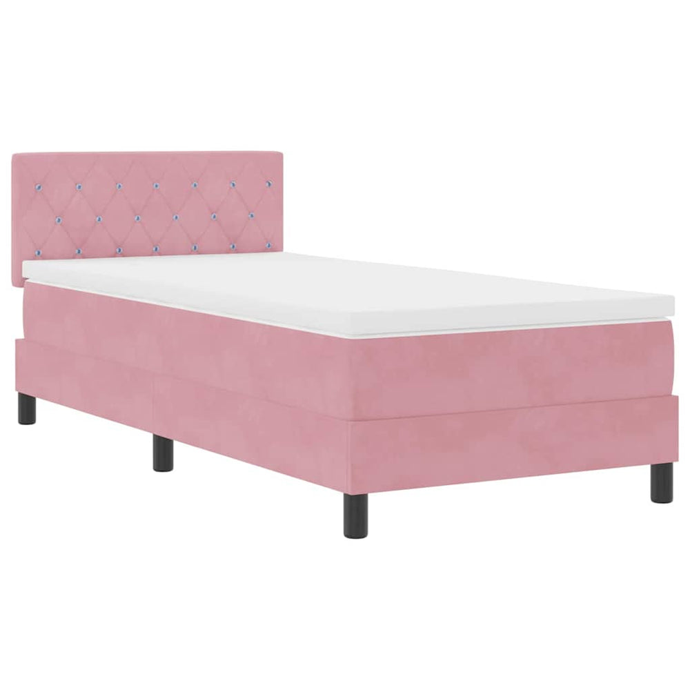 vidaXL LED Box Spring Bed with Mattress and LED Pink 90 x 190 cm Velvet