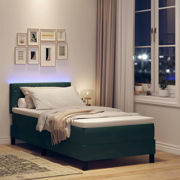 LED Boxspringbett mit Matratze Dunkelgrün 90x200cm