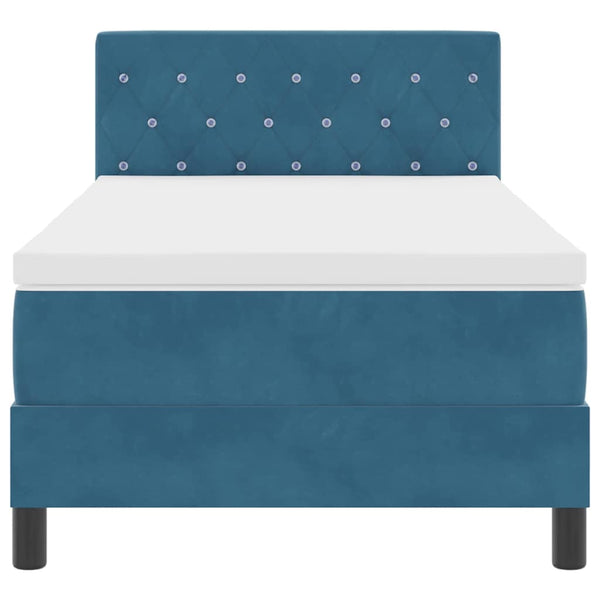 vidaXL Lit LED avec sommier tapissier et matelas Velours Bleu foncé 90 x 200 cm