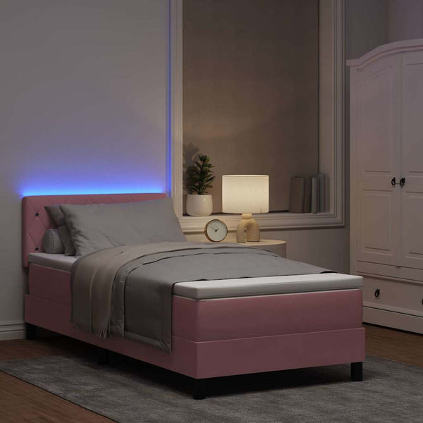 vidaXL Lit tapissier à LED avec matelas LED Rose 90 x 200 cm Velours