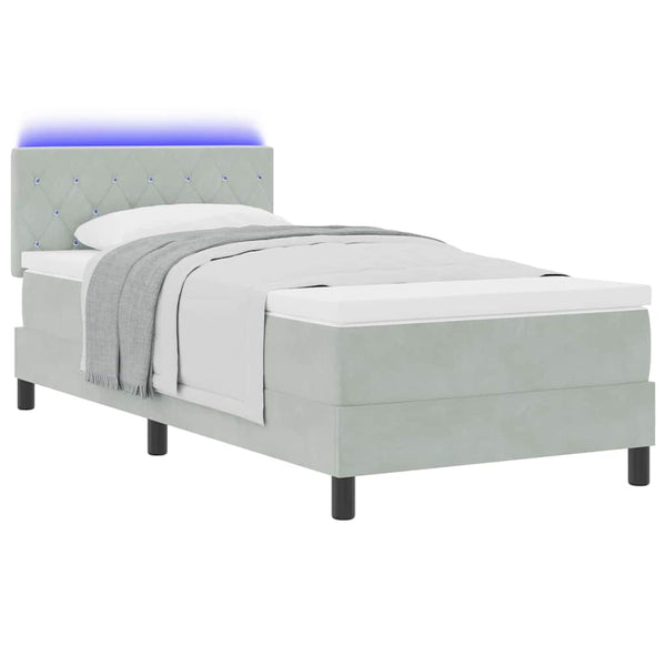 LED Boxspringbett mit Matratze Hellgrau 100x200 cm