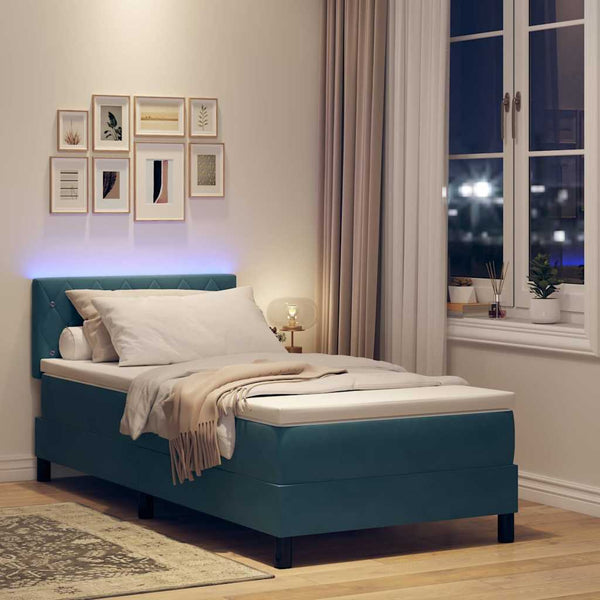 vidaXL Lit coffre à LED avec matelas Velours Bleu foncé 100 x 200 cm