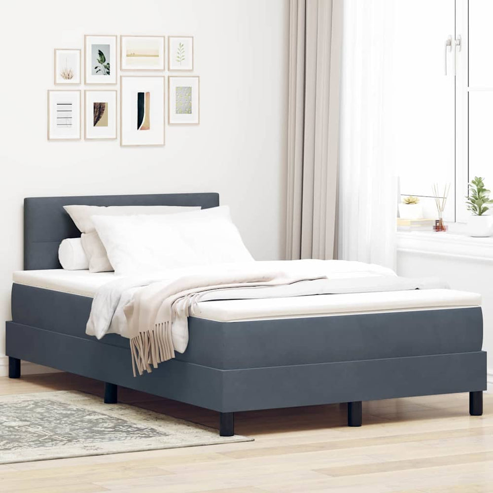 vidaXL LED Box Spring Bed with Mattress Dark Gray 120 x 190 cm Velvet