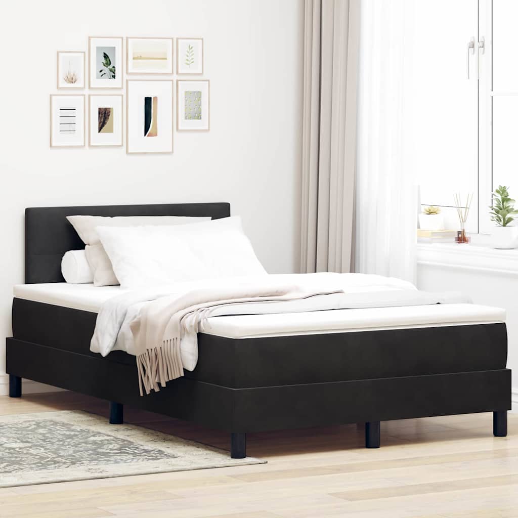 vidaXL Lit double tapissier à LED avec matelas Velours Noir 120 x 200 cm