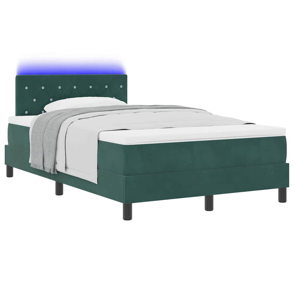 vidaXL Lit coffre à LED avec matelas Vert foncé 120 x 200 cm Velours