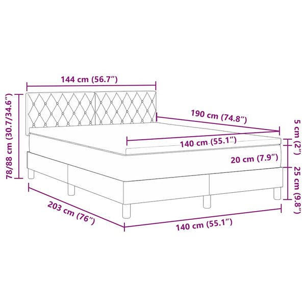 vidaXL Lit coffre à LED avec matelas Gris foncé 140 x 190 cm Velours