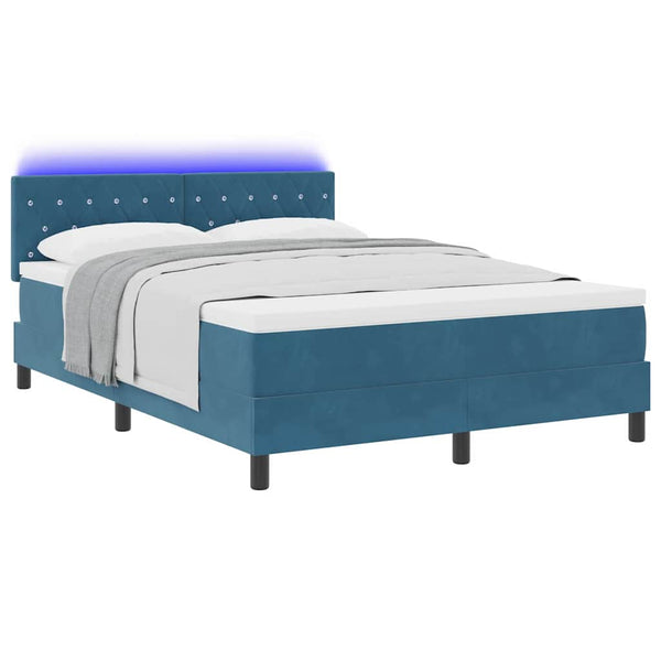 LED Boxspringbett mit Matratze Dunkelblau 140x190 cm