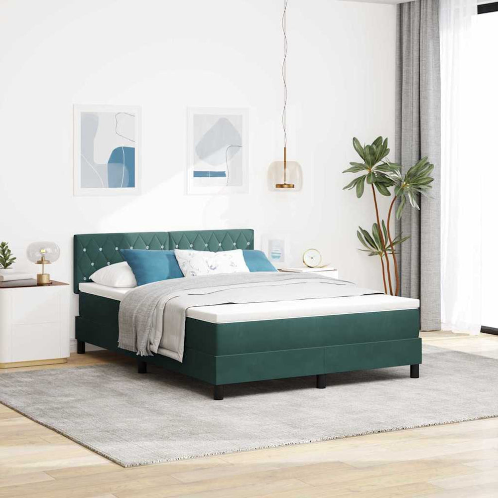 vidaXL Lit coffre à LED avec matelas Velours vert foncé 140 x 200 cm