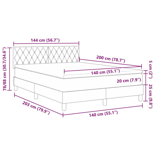 vidaXL Lit coffre à LED avec matelas Velours bleu foncé 140 x 200 cm