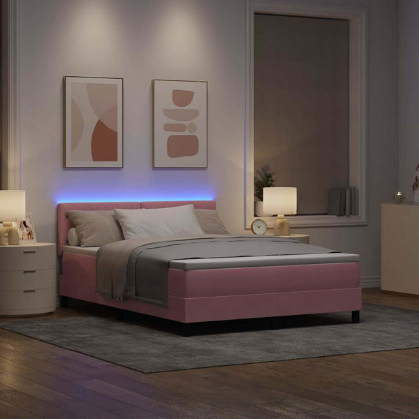vidaXL Lit coffre à LED avec matelas et LED Rose 140 x 200 cm Velours