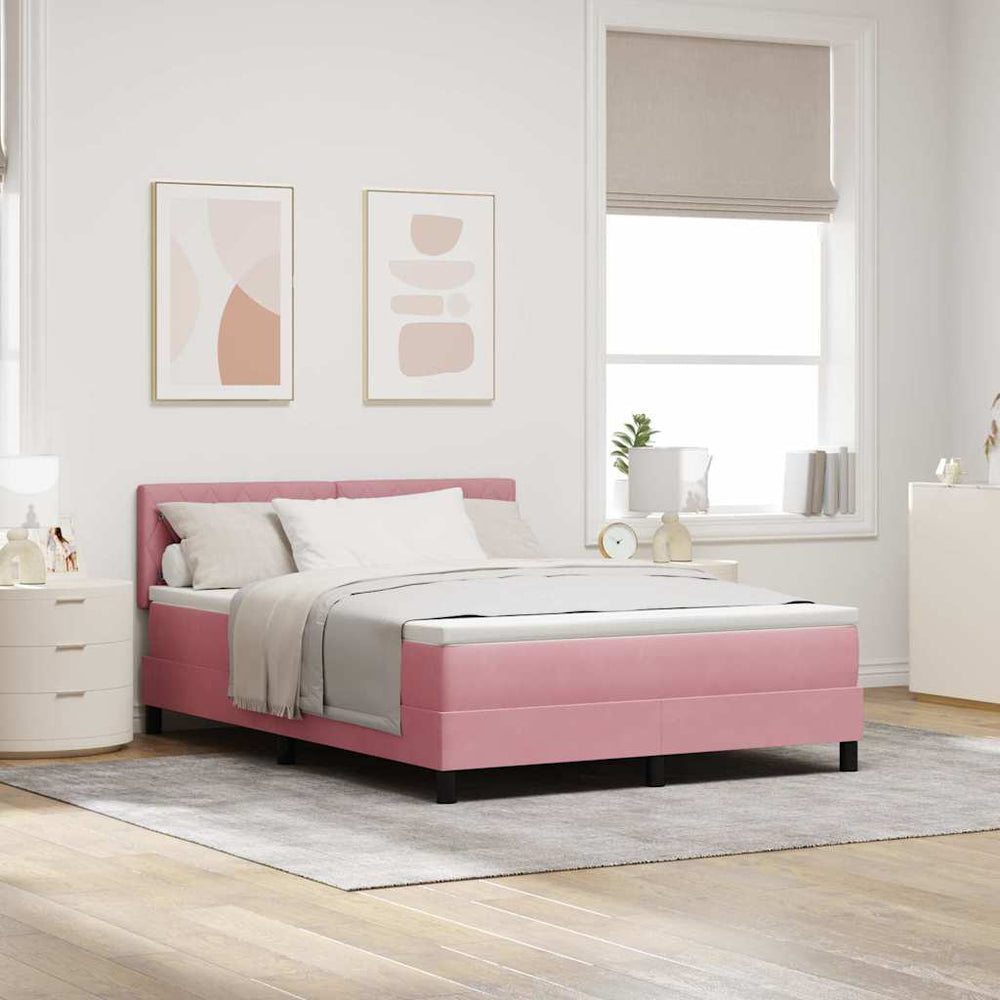 LED Boxspringbett Rosa Samt 140x200 cm
