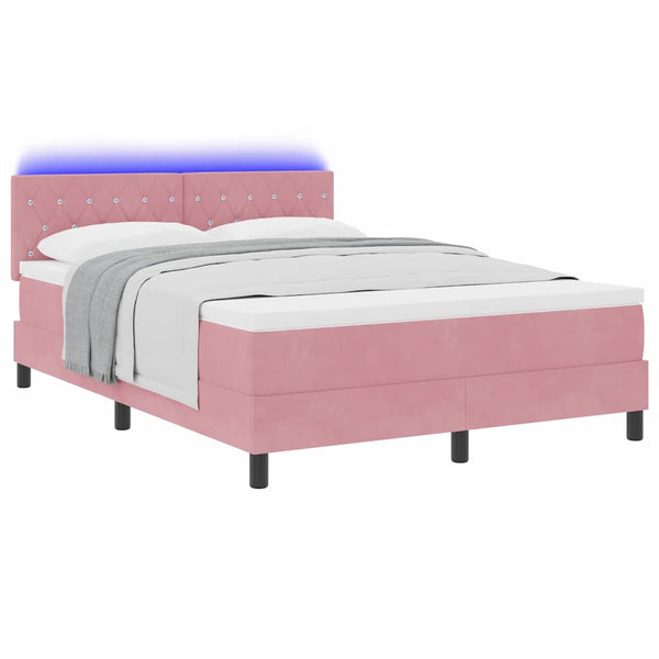 vidaXL Lit coffre à LED avec matelas et LED Rose 140 x 200 cm Velours