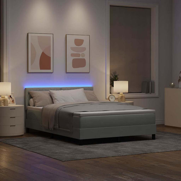 vidaXL Lit coffre à LED avec matelas Gris clair 160 x 200 cm Velours