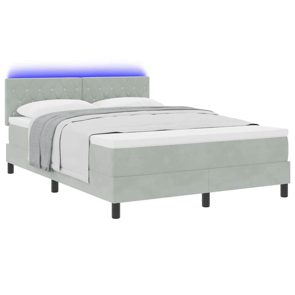 vidaXL Lit coffre à LED avec matelas Gris clair 160 x 200 cm Velours