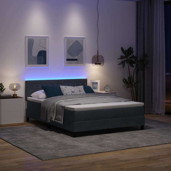vidaXL Lit coffre à LED avec matelas Gris foncé 160 x 200 cm Velours