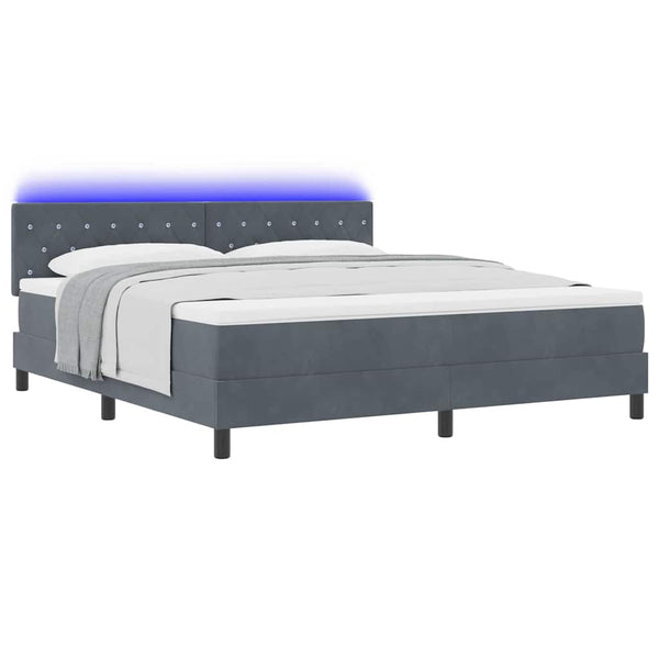 vidaXL Lit coffre LED avec matelas Gris foncé 180 x 200 cm Velours