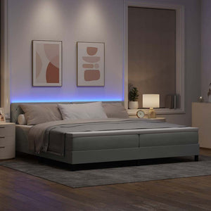 vidaXL Lit double tapissier LED avec matelas Gris clair 200 x 200 cm Velours
