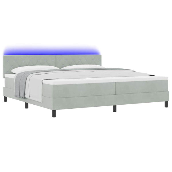 vidaXL Lit double tapissier LED avec matelas Gris clair 200 x 200 cm Velours