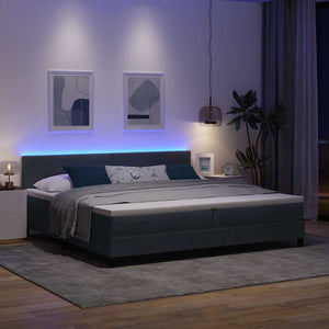 LED Boxspringbett mit Matratze 200x200 cm Dunkelgrau Samt