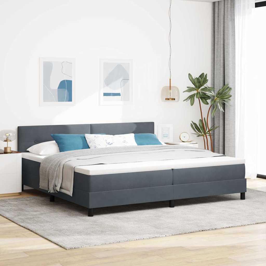 LED Boxspringbett mit Matratze 200x200 cm Dunkelgrau Samt