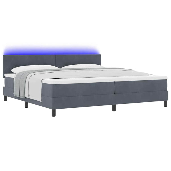 LED Boxspringbett mit Matratze 200x200 cm Dunkelgrau Samt