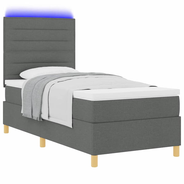 vidaXL Lit tapissier LED avec matelas Gris foncé 80 x 200 cm Tissu