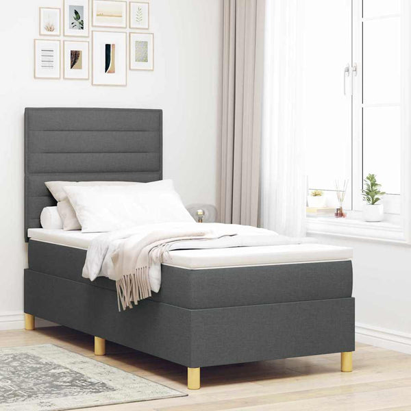 vidaXL Lit coffre à LED avec matelas Gris foncé 90 x 190 cm Tissu