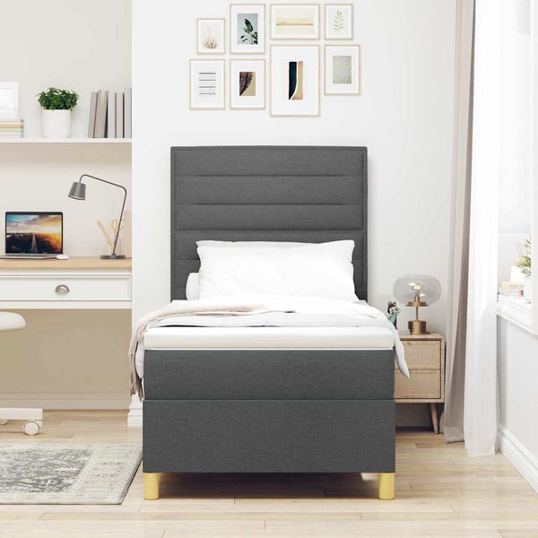 vidaXL Lit coffre à LED avec matelas Gris foncé 90 x 190 cm Tissu