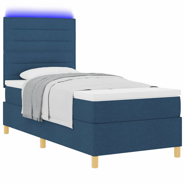 vidaXL Lit coffre à LED avec matelas bleu 90 x 190 cm Tissu