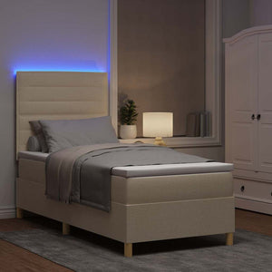 vidaXL Lit LED tapissier avec matelas crème 90 x 200 cm Tissu