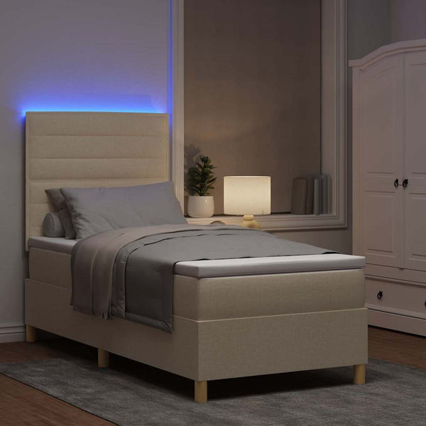vidaXL Lit LED tapissier avec matelas crème 90 x 200 cm Tissu