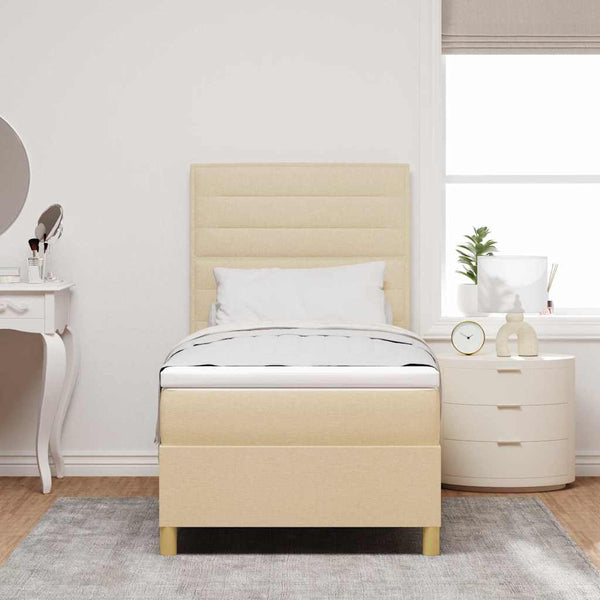 vidaXL Lit LED tapissier avec matelas crème 90 x 200 cm Tissu