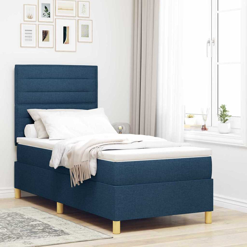 LED Boxspringbett mit Matratze Blau 90x200