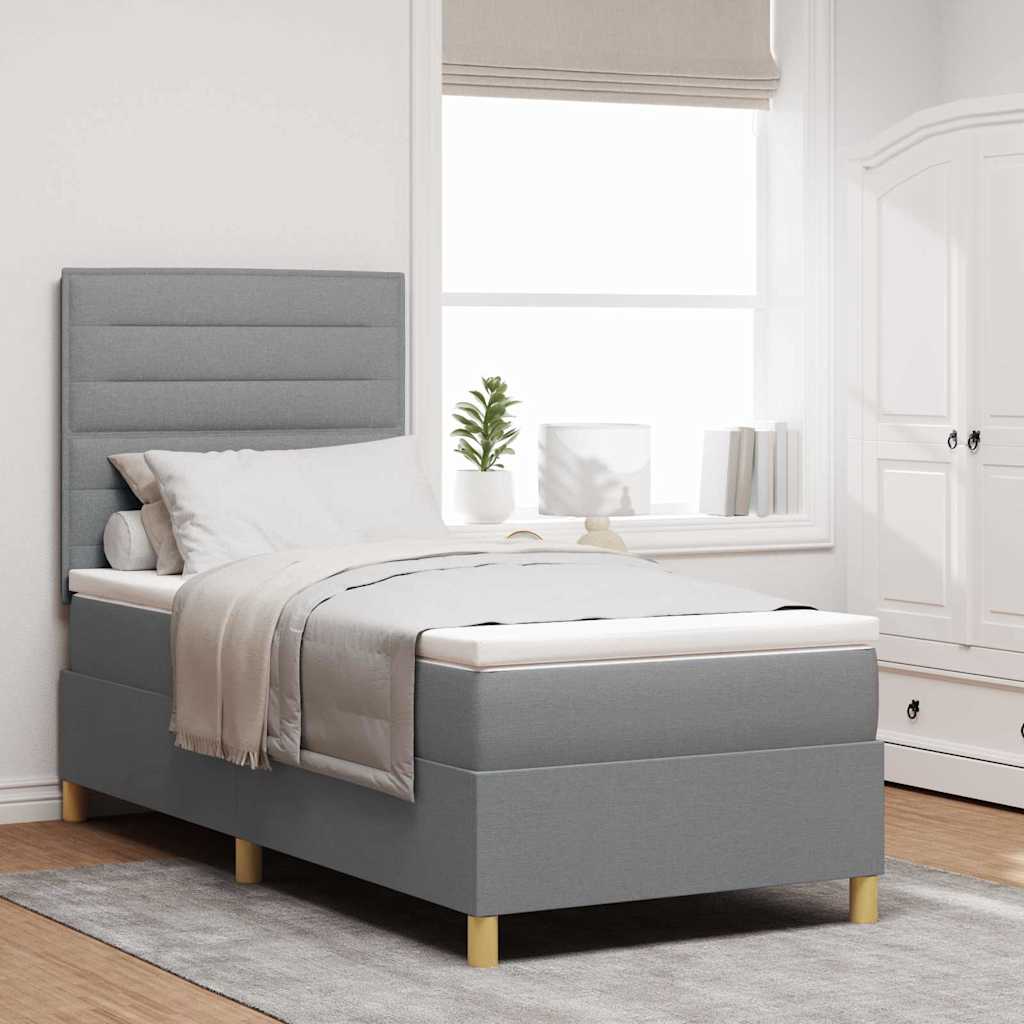 vidaXL Lit coffre à LED avec matelas Gris clair 100 x 200 cm Tissu