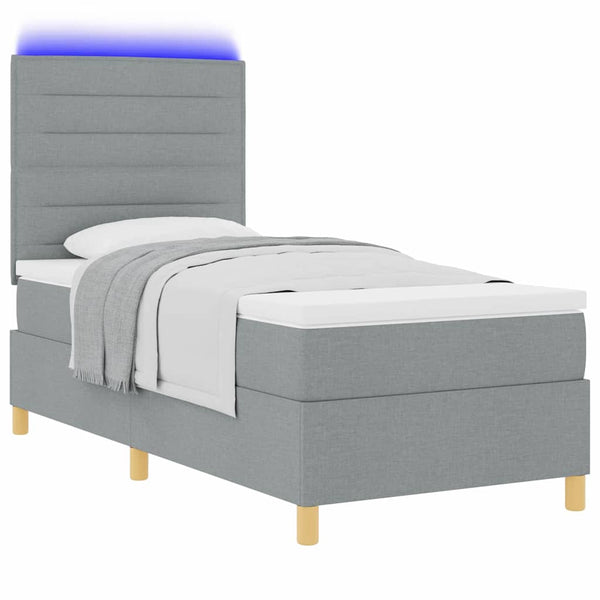 vidaXL Lit coffre à LED avec matelas Gris clair 100 x 200 cm Tissu