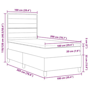 vidaXL Lit coffre à LED avec matelas Gris clair 100 x 200 cm Tissu
