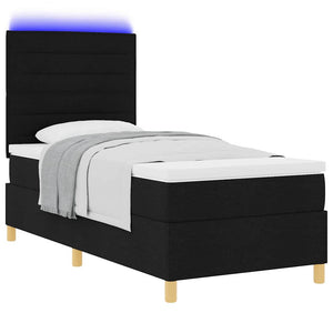 vidaXL Lit coffre à ressorts LED avec matelas Tissu Noir 100 x 200 cm