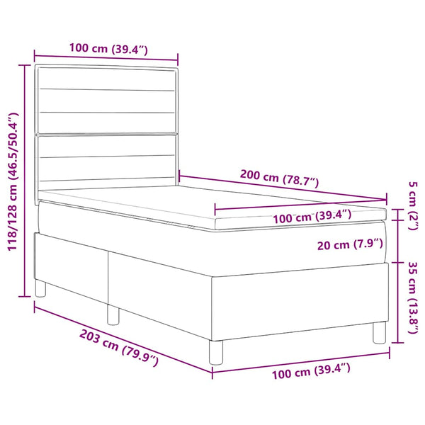 LED Boxspringbett mit Matratze 100x200 cm Taupe